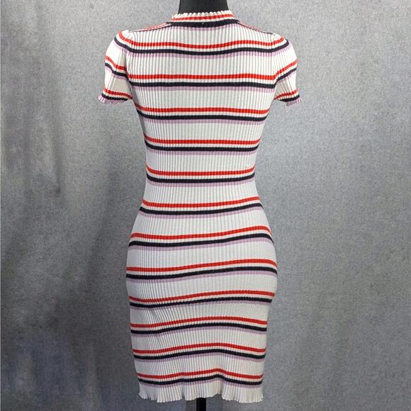 Free People Rib Knit Bodycon Dress XS White Red Black Purple Short Sleeve Fitted - Picture 15 of 15